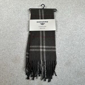 Vintage Dockers Luxe Scarf Made in Italy 100%‎ Acrylic Gray Plaid 12"x28" NWT